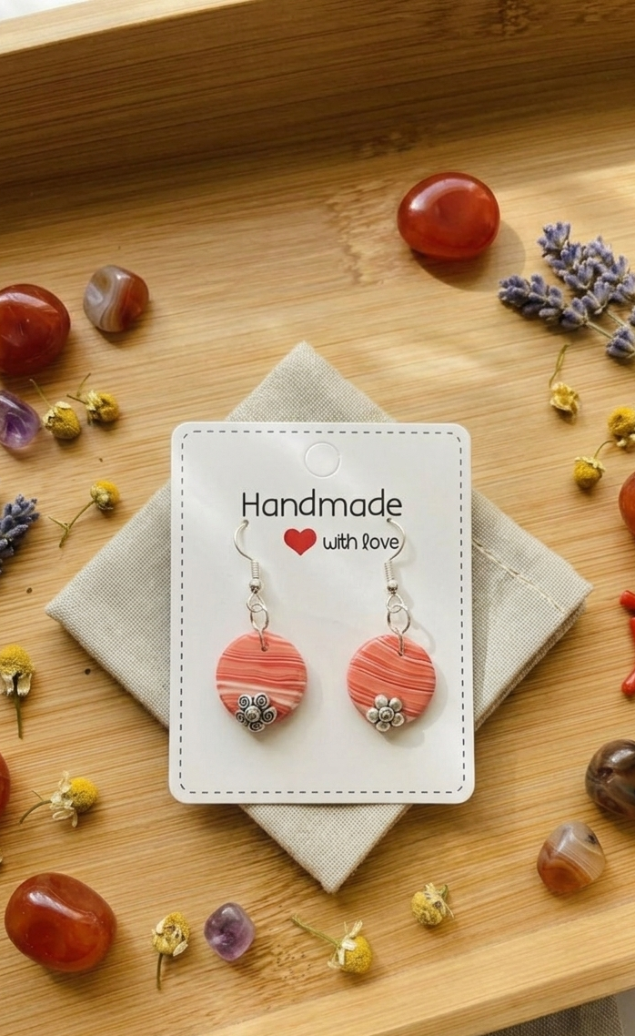 Polymer clay earrings 925 silver - strawberry & cream