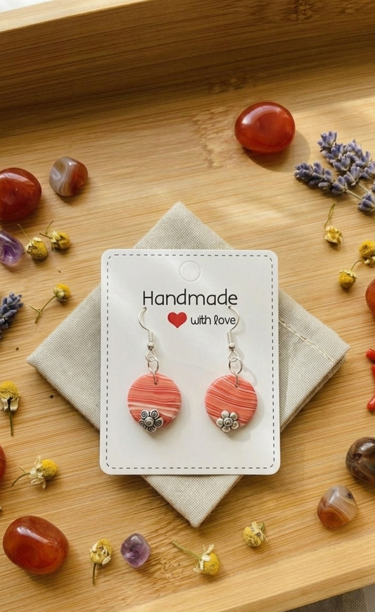 Polymer clay earrings 925 silver - strawberry & cream