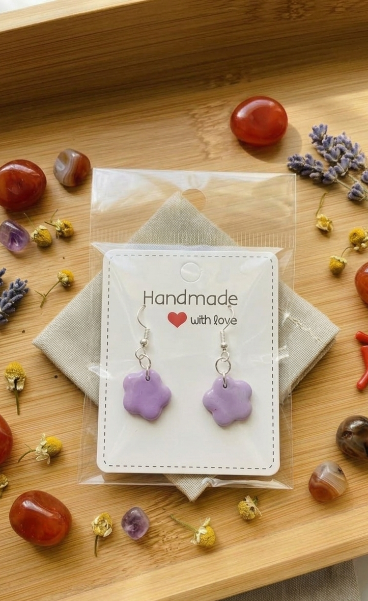 Polymer clay earrings 925 silver - purple daisy