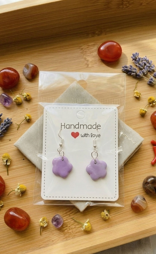 Polymer clay earrings 925 silver - purple daisy