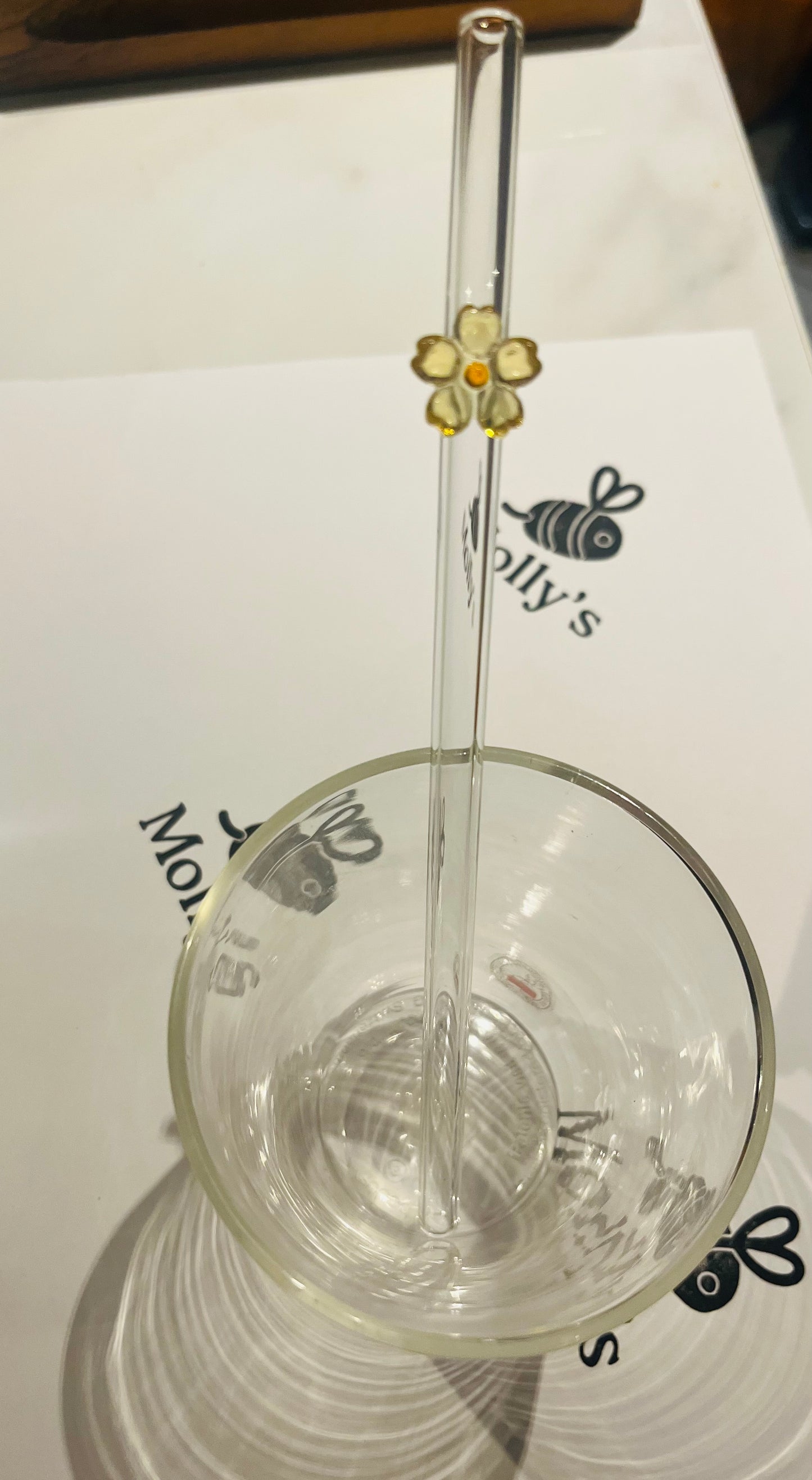 Glass Straw Yellow - Eco-Friendly Reusable Straw with Flower Design