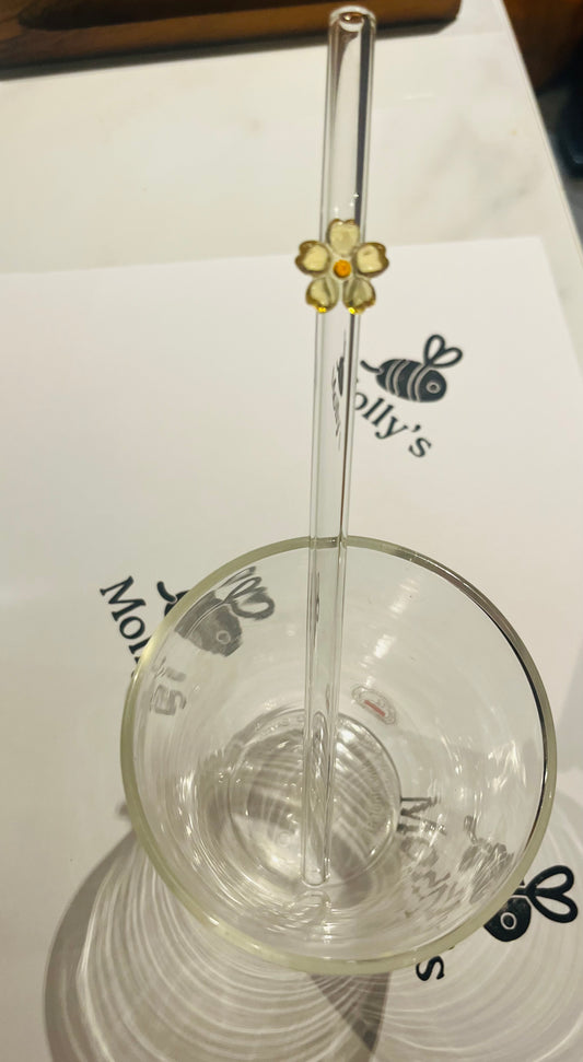Glass Straw Yellow - Eco-Friendly Reusable Straw with Flower Design