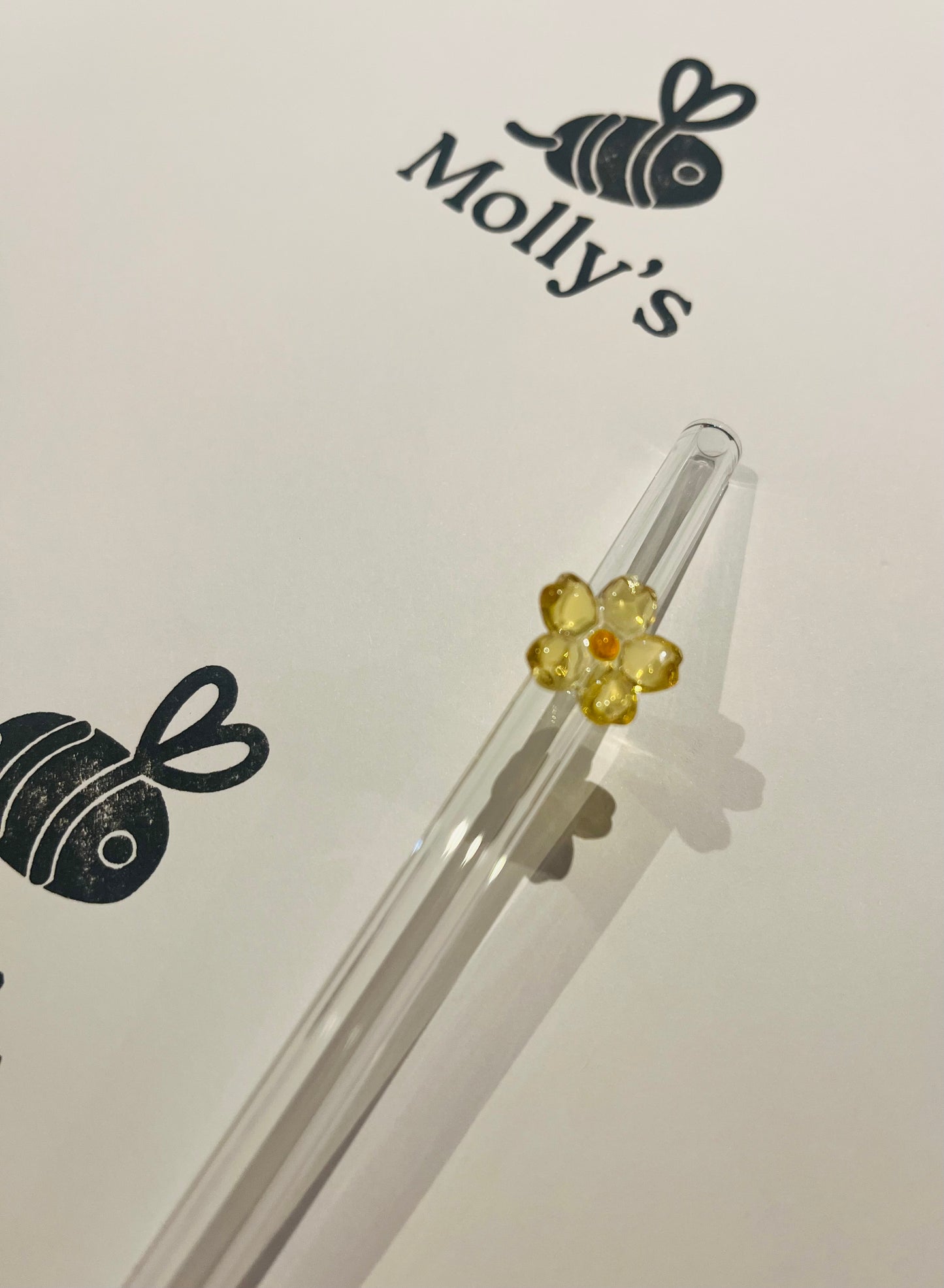 Glass Straw Yellow - Eco-Friendly Reusable Straw with Flower Design