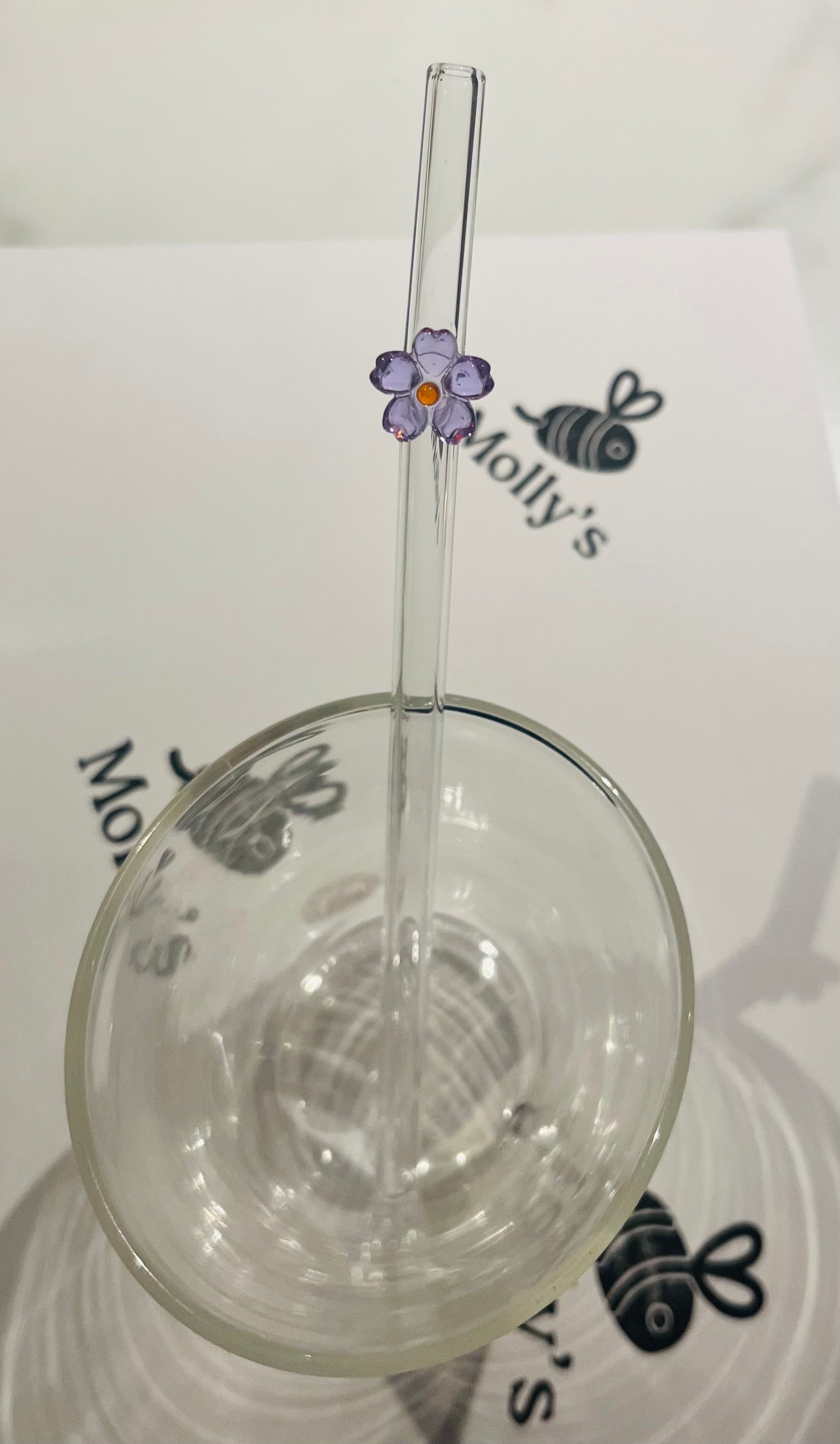 Glass Straw Purple - Eco-Friendly Reusable Straw with Flower Design