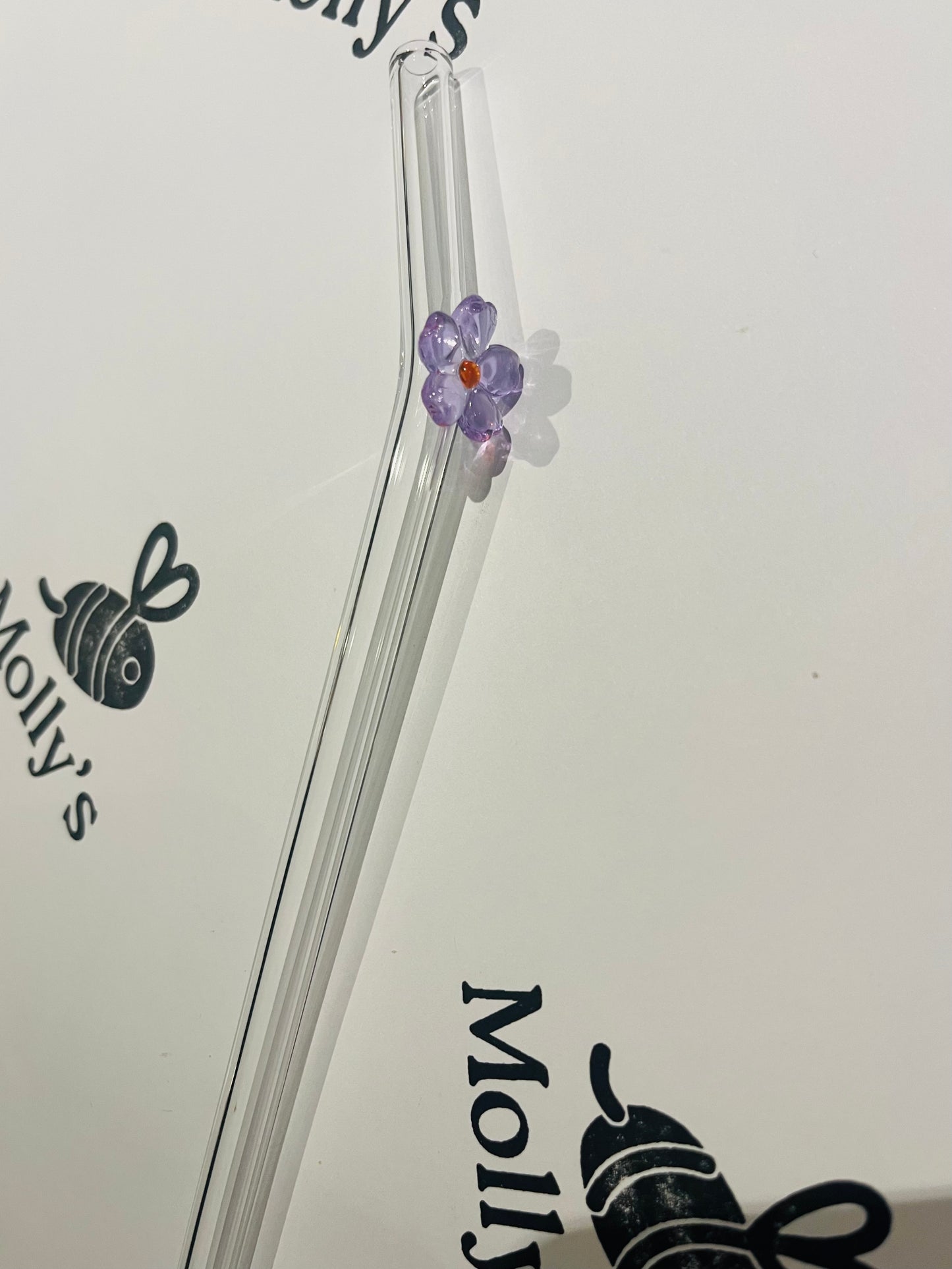 Glass Straw Purple - Eco-Friendly Reusable Straw with Flower Design
