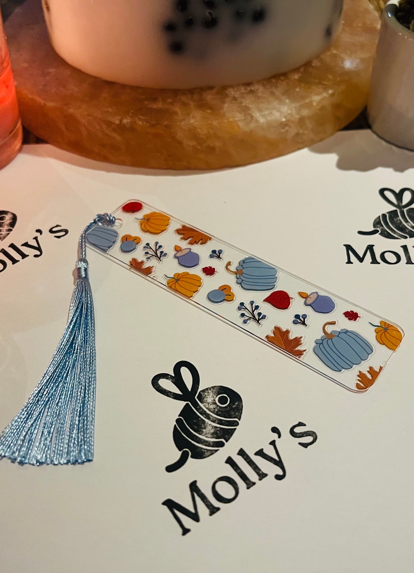 Bookmark Pumpkin Blue - Handmade Bookmark with Tassel