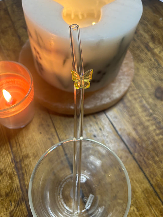 Yellow Butterfly Glass Straw - Eco-Friendly Reusable Straw