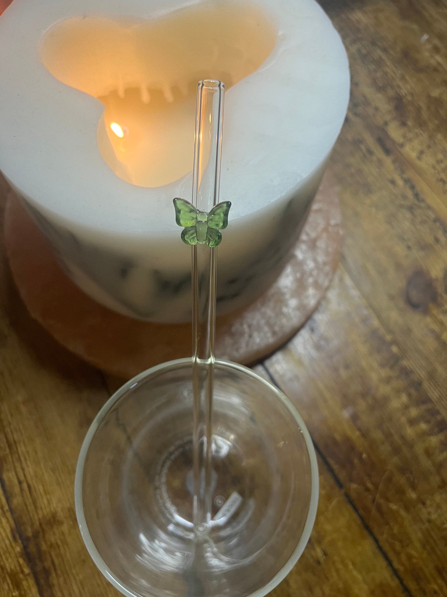 Green Butterfly Glass Straw - Eco-Friendly Reusable Straw
