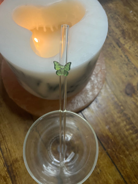 Green Butterfly Glass Straw - Eco-Friendly Reusable Straw