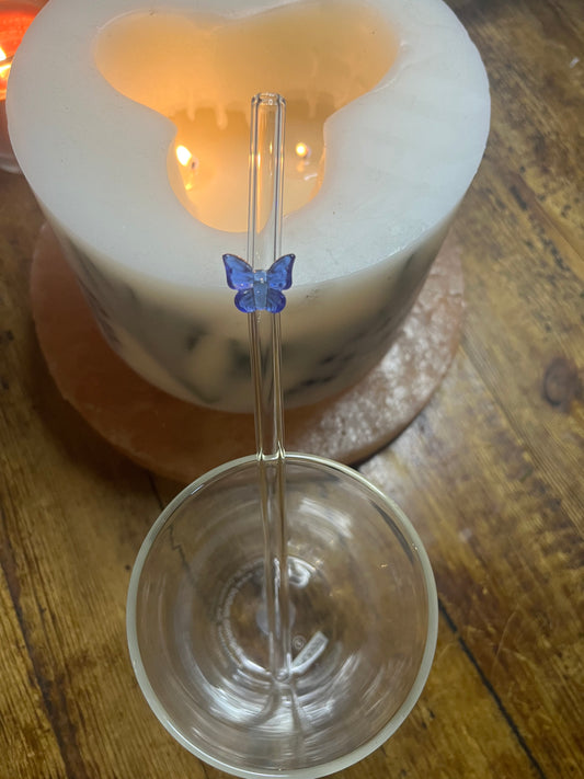Blue Butterfly Glass Straw - Eco-Friendly Reusable Straw