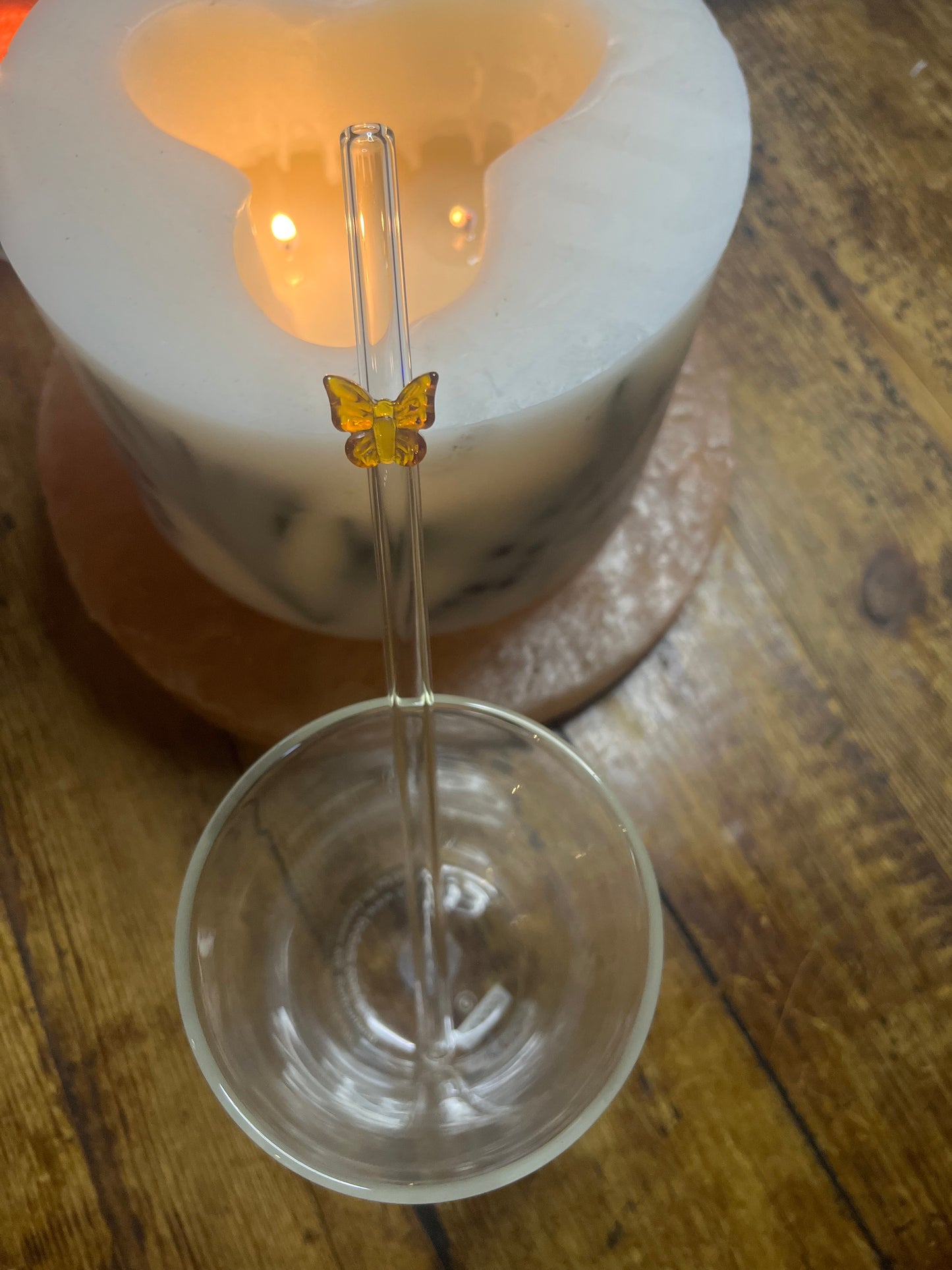 Orange Butterfly Glass Straw - Eco-Friendly Reusable Straw