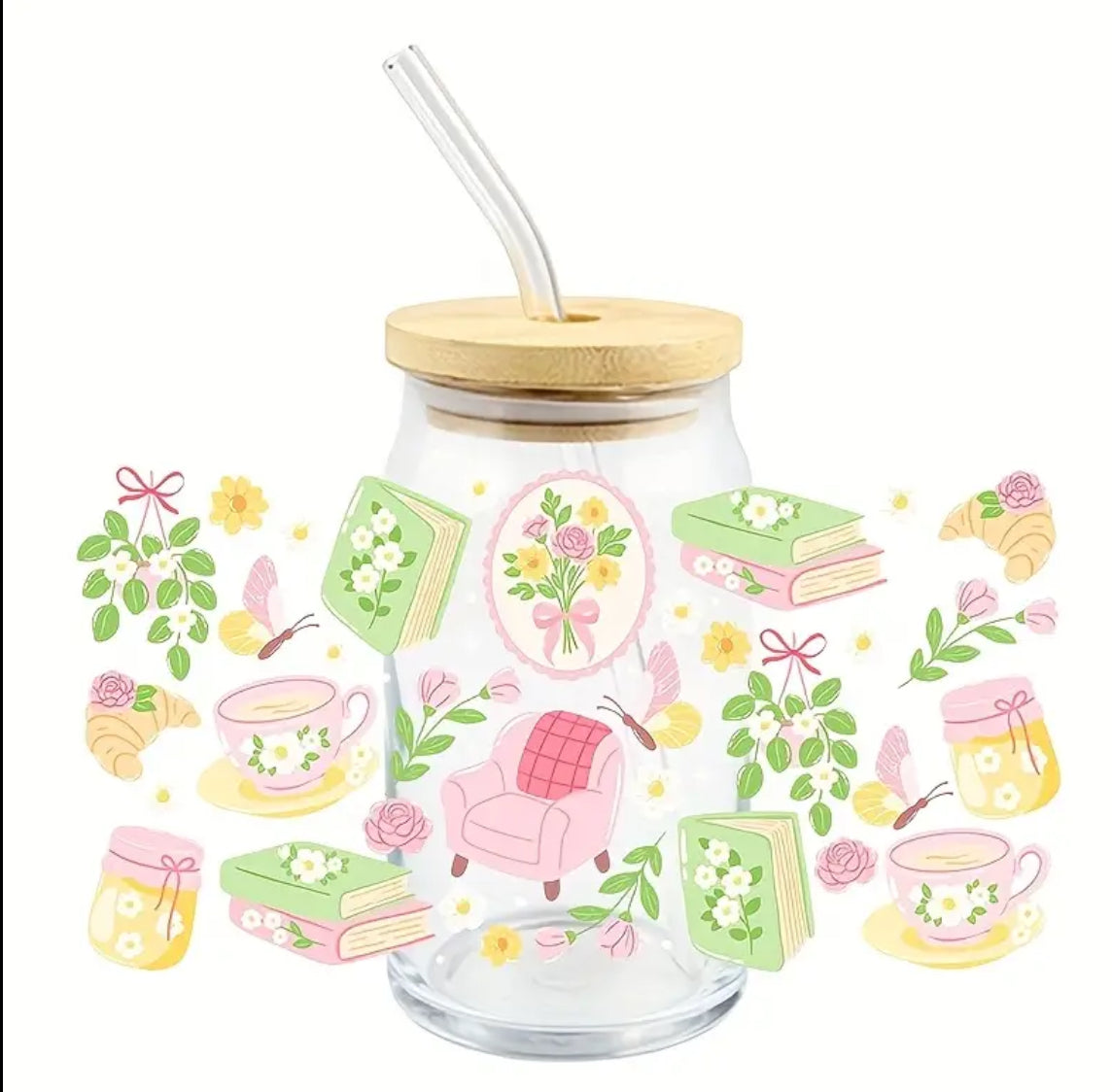 Glass Tumbler Green book and cup