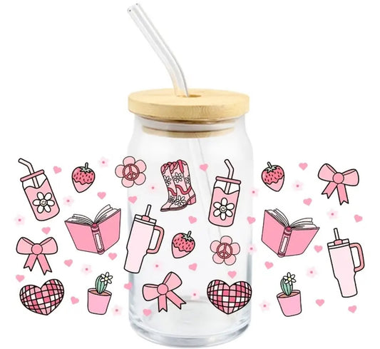 Glass Tumbler Pink Boots and Bow - Stylish Drinkware