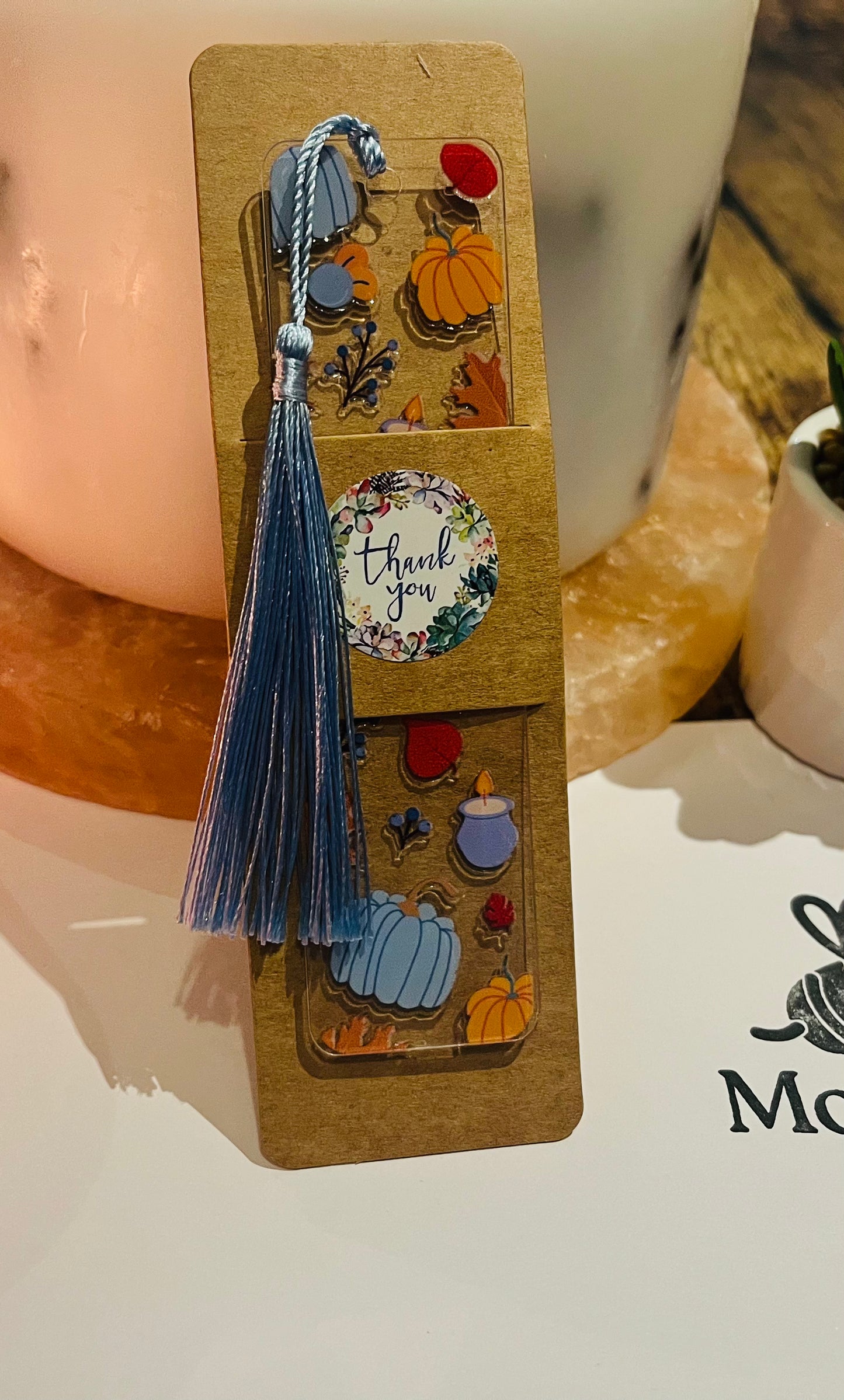 Bookmark Pumpkin Blue - Handmade Bookmark with Tassel