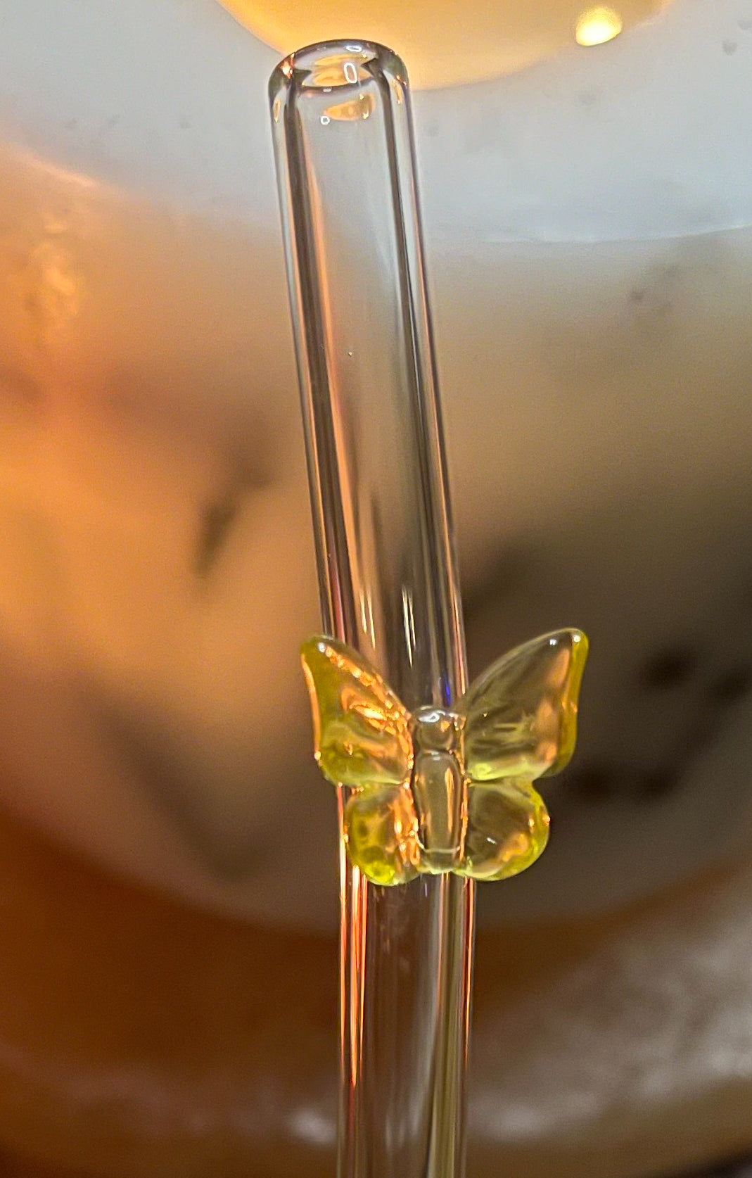 Yellow Butterfly Glass Straw - Eco-Friendly Reusable Straw