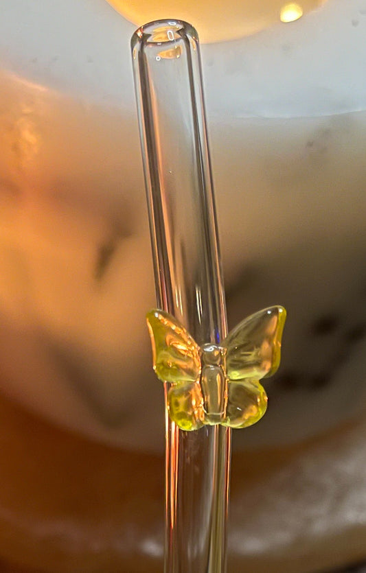 Yellow Butterfly Glass Straw - Eco-Friendly Reusable Straw
