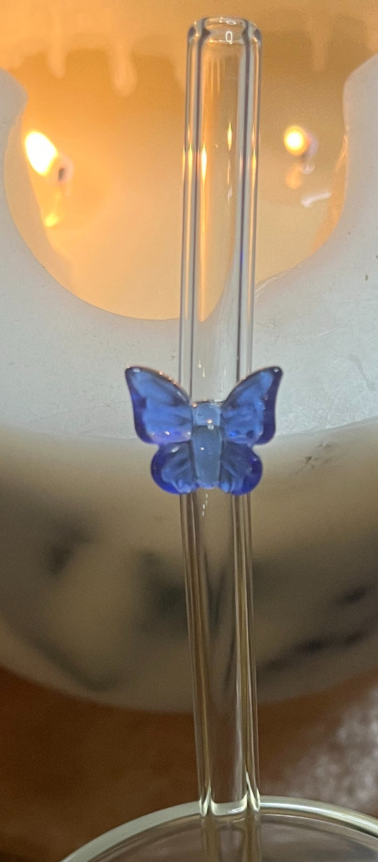 Blue Butterfly Glass Straw - Eco-Friendly Reusable Straw