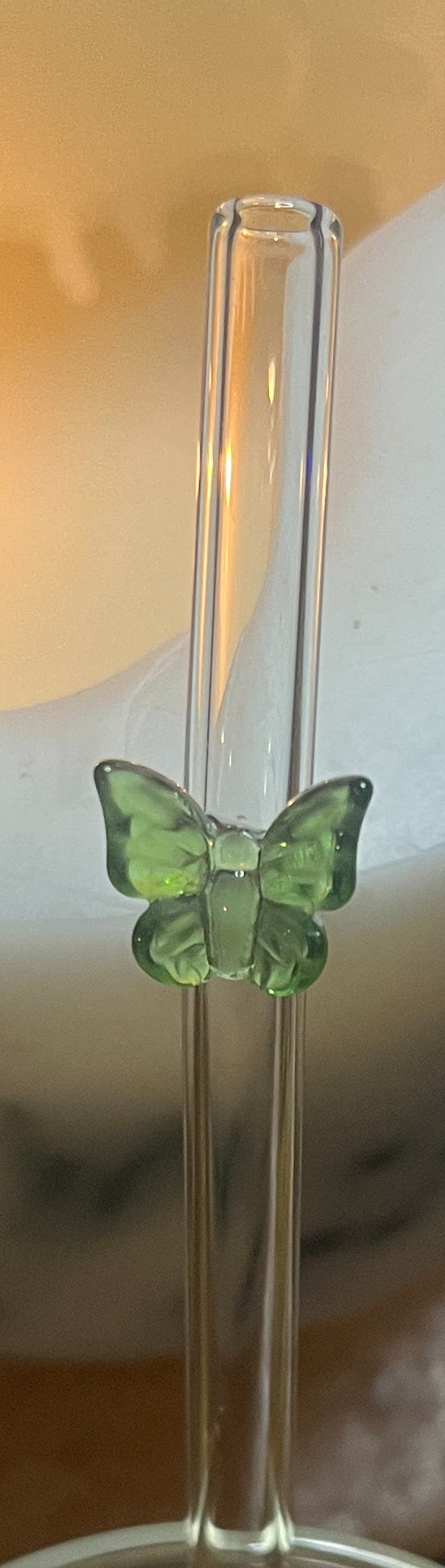 Green Butterfly Glass Straw - Eco-Friendly Reusable Straw
