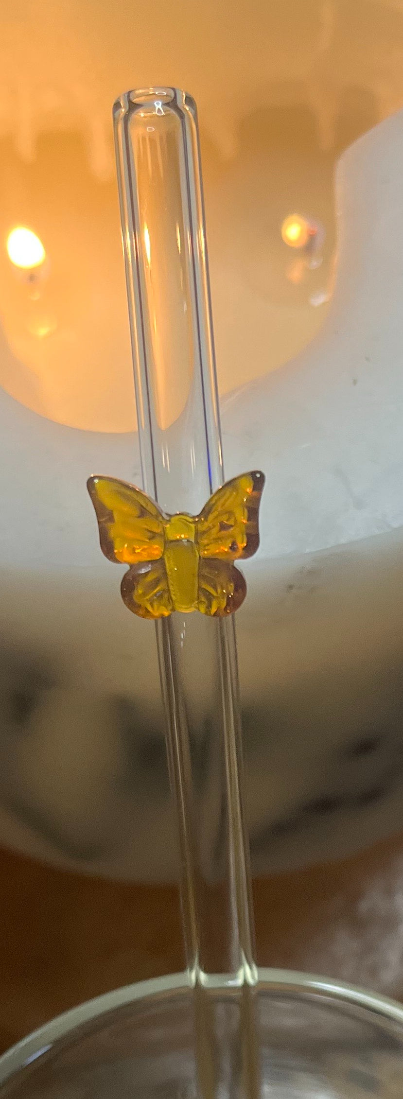 Orange Butterfly Glass Straw - Eco-Friendly Reusable Straw