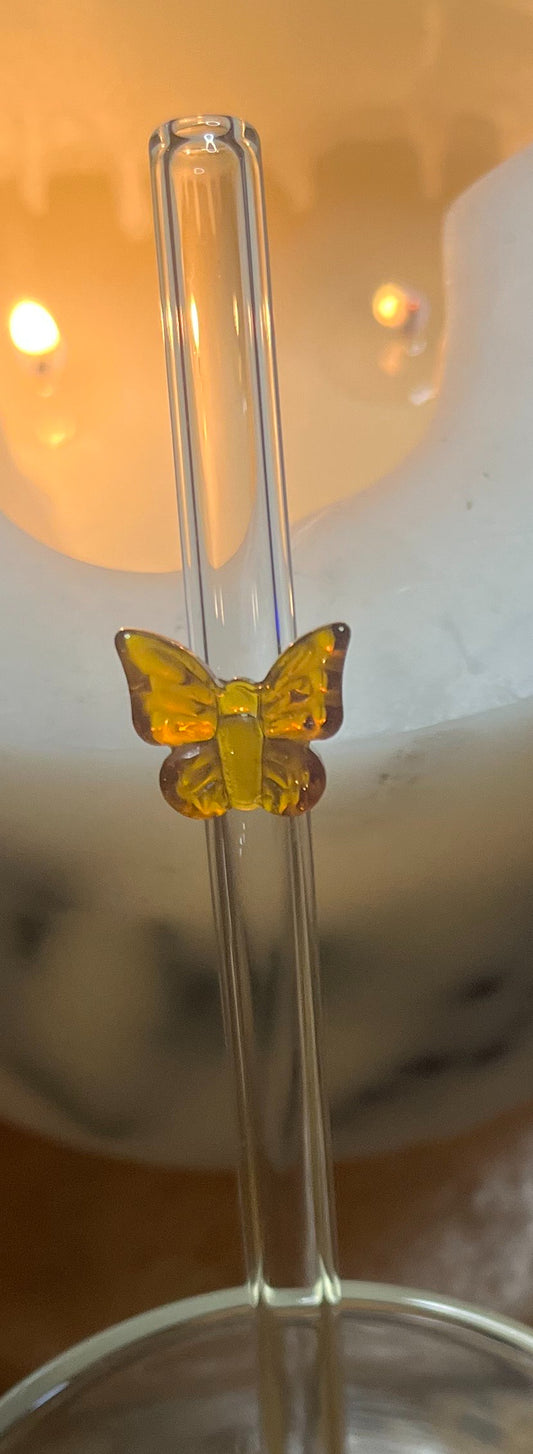 Orange Butterfly Glass Straw - Eco-Friendly Reusable Straw