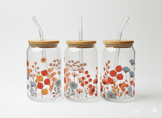 Glass tumbler Poppy Flowers - Beautiful Floral Drinkware